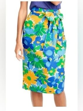 J. Crew Floral Print Midi Skirt With Waist Tie